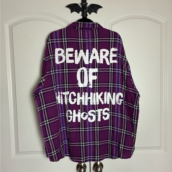 cakeworthy Tops - Cakeworthy NWOT Haunted Mansion Hitchhiking Ghost Plaid Button Up Shirt  4X